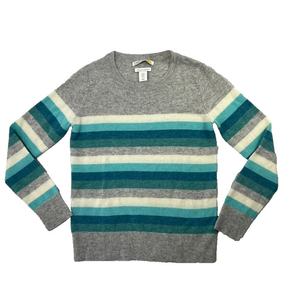 C&C California Sweater Women Size XSmall Blue Gray 100% 2 Ply Cashmere Stripe - Picture 1 of 8